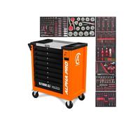 BM TOOLS Servante d'Atelier Garage Automobile Alpha-Pro - 9 Tiroirs - 311 Outils, 4 Roues, 2 Freins, Chariot Mecanicien - Orange
