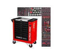 BM TOOLS Servante d'Atelier Garage Automobile Alpha-Pro - 9 Tiroirs - 311 Outils, 4 Roues, 2 Freins, Chariot Mecanicien - Rouge