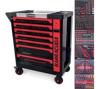 Servante d'atelier complète Barracuda Tools CUDA Max XXL 8 tiroirs 6 outillés, 4 roues, 2 freins, Chariot MECANICIEN, GARAGISTE Rouge G