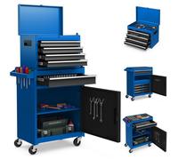 Servante d'Atelier COSTWAY 4 Tiroirs-Compartiment Amovible-Etagère Réglable-Doublure Antidérapante-Roues Verrouillables Bleu