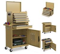 Servante d'Atelier COSTWAY 4 Tiroirs-Compartiment Amovible-Etagère Réglable-Doublure Antidérapante-Roues Verrouillables Jaune
