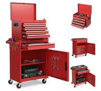 Servante d'Atelier COSTWAY 4 Tiroirs-Compartiment Amovible-Etagère Réglable-Doublure Antidérapante-Roues Verrouillables Rouge