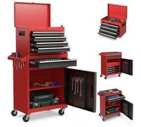 Servante d'Atelier COSTWAY 4 Tiroirs-Compartiment Amovible-Etagère Réglable-Doublure Antidérapante-Roues Verrouillables Noir Rouge