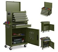 Servante d'Atelier COSTWAY 4 Tiroirs-Compartiment Amovible-Etagère Réglable-Doublure Antidérapante-Roues Verrouillables Vert