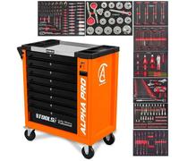 BM TOOLS Servante d'Atelier Garage Automobile Alpha-Pro - 9 Tiroirs - 311 Outils, 4 Roues, 2 Freins, Chariot Mecanicien - Orange