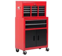 Servante d'atelier - HOMCOM - caisse à outil 6 tiroirs 1 commode coffre amovible chariot - acier - rouge noir