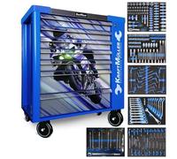 Servante d'atelier Kraft Muller KM-7/6 Racing-Blue Flex Moto GP, 249 Outils Inclus - 7 tiroirs, 6 tiroirs Pleins, 1 Placard