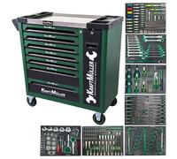 Servante d'atelier Kraft Muller KM-XXL-8/7 TOOL VERT ARMEE, 309 outils avec clé Dynamo, 7 tiroirs/1 porte Façade, roulettes