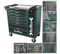Servante d'atelier Kraft Muller KM-XXL-8/7 TOOL VERT ARMEE, 309 outils avec clé Dynamo, 7 tiroirs/1 porte Façade, roulettes