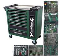 Servante d'atelier Kraft Muller KM-XXL-8/7 TOOL VERT ARMEE, 309 outils avec clé Dynamo, 7 tiroirs/1 porte Façade, roulettes