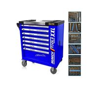 Servante d'Atelier MUNICH TOOLS XXL Cabinet 7/6 Bleu, sur 4 roulettes 7 tiroirs dont 6 outillés - 1 placard Latéral, Clé Dynamo Bleu