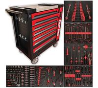 Servante d'atelier - Pleine (166outils) - 7 tiroirs - DEFPRO - Acier - Rouge