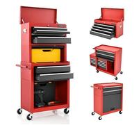 COSTWAY Servante d'Atelier Vide Caisse à Outils-avec 6 Tiroirs 2 en 1-Etagère Réglable-Doublure EVA-4 Roues Universelles Rouge+Noir