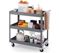 Servante d'Atelier Roulant à 3 Niveaux COSTWAY-Poignée Ergonomique-en Métal-4 Roues avec Frein-Chaque Niveau 25 kg-Entrepôt-Gris