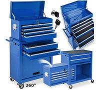 Servante d'atelier 10 compartiments spacieux verrouillables avec tapis antidérapant bleu