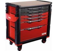 Servante extra large XL 6 tiroirs SAM OUTILLAGE rouge plateau bois - 416-BXL Rouge G