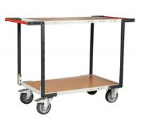 Servante flat-pack 2 plateaux médium double poignées 1000 x 600 mm roues TPE 400 kg