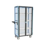 Servante grillagée 4 côtés, verrouillable, avec 3 étagères, plateau bois, 850x500 mm, 250 kg - FIMM - 880725116