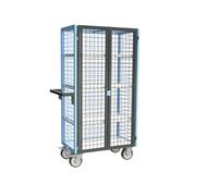 Servante grillagée 4 côtés, verrouillable, avec 3 étagères, plateau bois, 850x500 mm, 500 kg - FIMM - 880725216