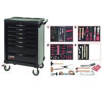 KS TOOLS - 823.7154 - Servante d'atelier complète One by One 7 tiroirs équipée de 166 Outils - Caisse a Outils carroserie complète - Porte flacons
