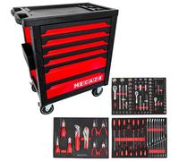 Servante pro 6 tiroirs - 3 tiroirs équipés 112 outils - Fermeture sécurisée - 2 roulettes avec freins - Capacité par tiroir 30kg