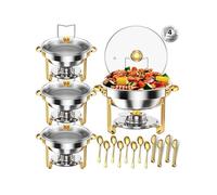 Serveur buffet, Lot de 4 Chauffeur alimentaire Rond,5 L avec porte-couvercle,plaques de chauffage en acier inoxydable