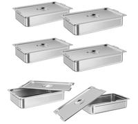 Serveur buffet, Lot de 6 Chauffeur alimentaire en acier inoxydable, GN 1/1, 53x32x6,5 cm, poignée et couvercle, anti-obstruction