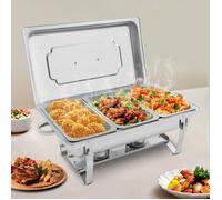Serveur de Buffet à 3 Compartiments - Chauffe de Buffet en Acier Inoxydable - CHAUFFE-PLAT avec Couvercle - Plat de Chafing 7.5L