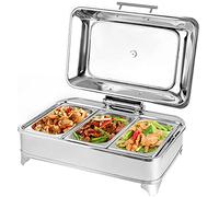 Serveur de buffet et assiette chauffante - Chauffe-aliments portable en acier inoxydable avec chaleur réglable et couvercles transparents - Idéal pour la restauration, les fêtes et les événements