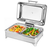 Serveur de buffet et assiette chauffante - Chauffe-aliments portable en acier inoxydable avec chaleur réglable et couvercles transparents - Idéal pour la restauration, les fêtes et les événements
