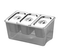 Serveur de condiments réfrigérés avec couvercle en acier inoxydable condiment intérieur condiment caddy à trois boîtes de contenant des plats pour le restaurant, l'hôtel, la cuisine et le serveur réf