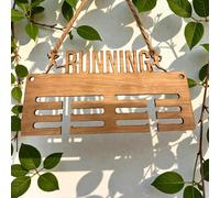 Servewell Porte-médailles de course à pied, bois, finition chêne, 30 cm, fixation murale avec corde, motif silhouette de coureur (4 niveaux, 30 x 20 cm)