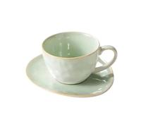 Service à café 250 ML en céramique émaillée, Comprenant Tasse et Soucoupe, Motif rétro Cappuccino Latte Art et dégradé de Couleurs.