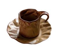 Service à café en porcelaine, tasse à expresso avec soucoupe, style rétro français, mug idéal for le thé, le goûter, l'eau ou le lait, for hommes et femmes, café, restaurant, salon.(Brown)