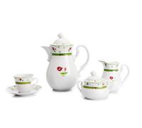 Service à café, porcelaine de Carlsbad, Thun Menuet, rose, vert, 15 pièces