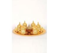 Service à Café Turc pour 6 Personnes, Plateau, Bonbonnière, Couleur Or, Ensemble Complet Saint-Valentin - Or