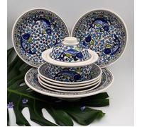 Service à couscous assiettes creuses Poissons Bleus - 6 pers