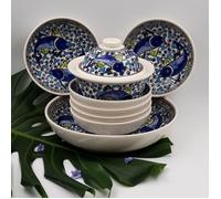 Service à couscous assiettes jattes Poissons Bleus - 6 pers