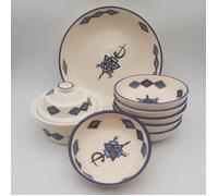 Service à couscous assiettes jattes Sahel bleu - 6 pers