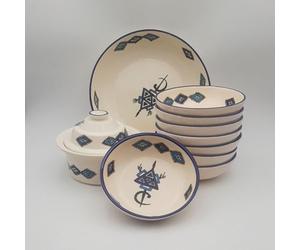 Service à couscous assiettes jattes Sahel bleu - 8 pers