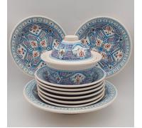 Service à couscous Marocain turquoise assiettes creuses - 8 pers