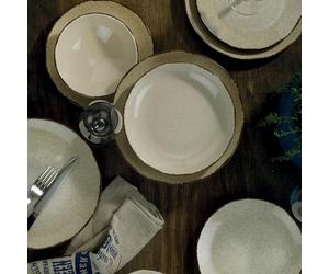 Service à dîner à la cannelle (18 pièces), 100% porcelaine | Assiettes de service (6), assiettes à dîner (6), assiettes à dessert (6) | Passe au lave-vaisselle et au micro-ondes, design élégant
