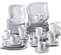 Service à dîner en porcelaine, service pour 6/12, blanc, gris 60-pcs