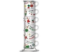 Bialetti – Service à expresso Italy – 6 tasses avec support – Porcelaine multicolore