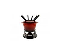 Table&cook Service à fondue en fonte émaillée Rouge – 6 fourchettes – Réchaud inclus
