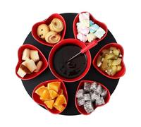 Service à fondue au chocolat en céramique 13 pièces avec 4 fourchettes et 6 assiettes en forme de cœur - Service à fondue au fromage avec plateau noir, chauffe-beurre en céramique pour fête de famille