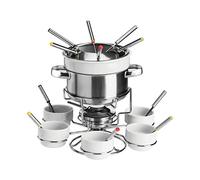 Service à Fondue en Acier Inoxydable et Porcelaine, Blanc- 6 Personnes