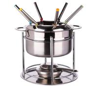 Service à Fondue - Inox - 6 Personnes - 6 Fourchettes - Couvercle Anti-éclaboussures - Réchaud