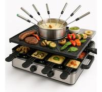 Service à fondue raclette pour 8 personnes avec poêles et grattoir - Inoxydable et réglable (Service à fondue)