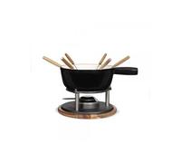 Service à fondue tradition MEN426C, 6 personnes, 2,6L, caquelon fonte émaillé compatible tous feux dont induction, socle acacia